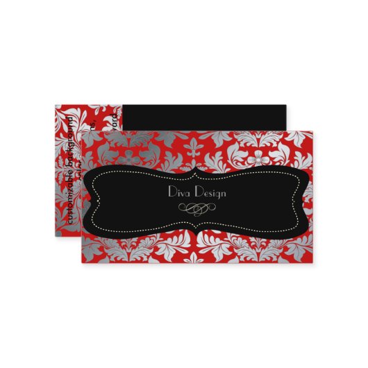 Faux Silver Baroque demask Red/black Visitekaartje (Voorkant / Achterkant in situ)