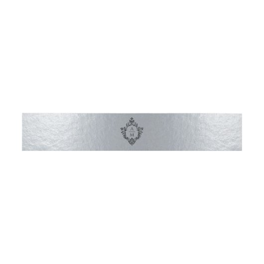 Faux Silver Black Crest  Elegant Monogram Uitnodigingen Wikkel (Vlak)