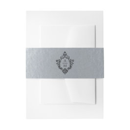 Faux Silver Black Crest  Elegant Monogram Uitnodigingen Wikkel