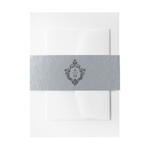 Faux Silver Black Crest  Elegant Monogram Uitnodigingen Wikkel