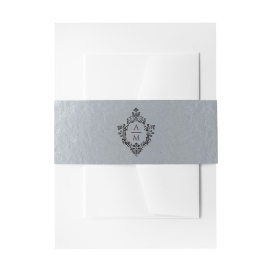 Faux Silver Black Crest  Elegant Monogram Uitnodigingen Wikkel (Voorkant Voorbeeld)