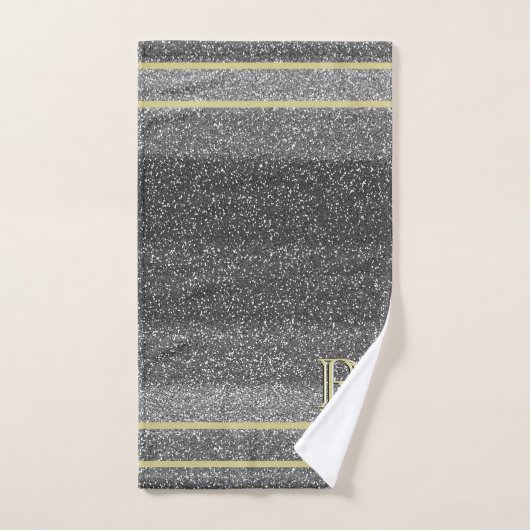 Faux Silver Black Gold Uniek 3 kleurenmonogram Bad Handdoek (Handdoek)