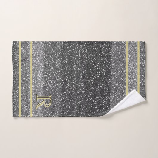 Faux Silver Black Gold Uniek 3 kleurenmonogram Bad Handdoek (Handdoek)