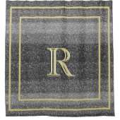 Faux Silver Black Gold Unieke drie kleurenmonogram Douchegordijn (Voorkant)