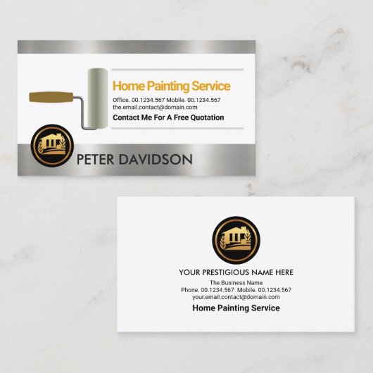 Faux Silver Borders Roller Paint Painter Visitekaartje (Voorkant / Achterkant)