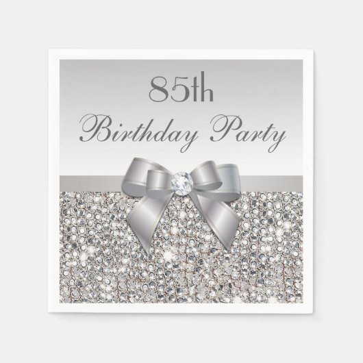 Faux Silver Bow Sequins Diamant Elke Verjaardag Servet (Voorkant)
