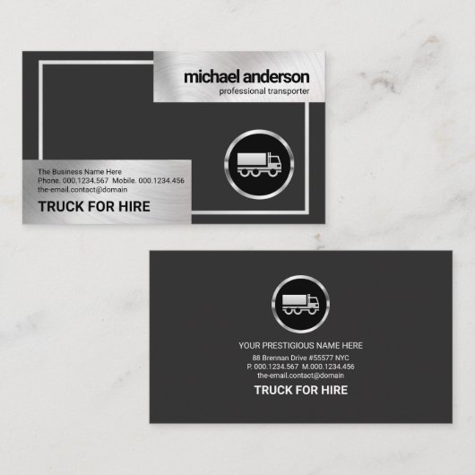Faux Silver Box Border Truck Logistics Driver Visitekaartje (Voorkant / Achterkant)