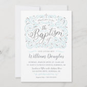 Faux Silver Boy Baptism Invitation Kaart (Voorkant)