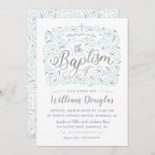 Faux Silver Boy Baptism Invitation Kaart (Voorkant / Achterkant)