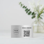 Faux Silver Business Logo QR Code Professional Visitekaartje (Staand voorkant)