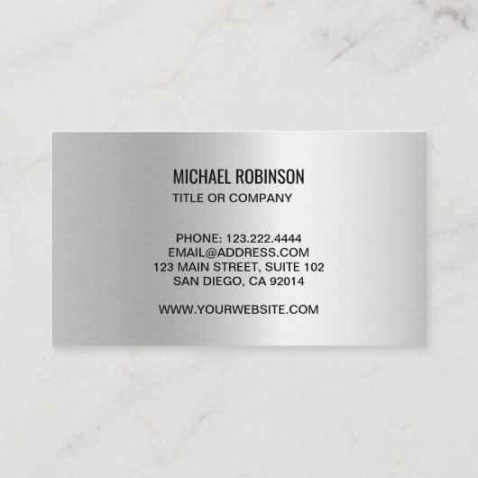 Faux Silver Business Logo QR Code Professional Visitekaartje (Achterkant)