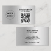 Faux Silver Business Logo QR Code Professional Visitekaartje (Voorkant / Achterkant)