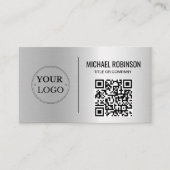 Faux Silver Business Logo QR Code Professional Visitekaartje (Voorkant)