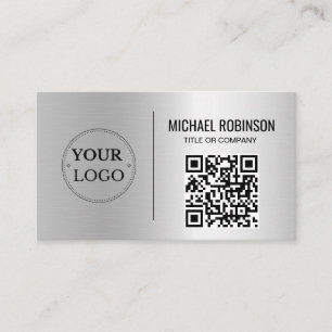 Faux Silver Business Logo QR Code Professional Visitekaartje