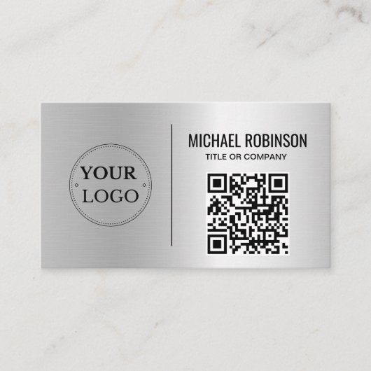 Faux Silver Business Logo QR Code Professional Visitekaartje (Voorkant)
