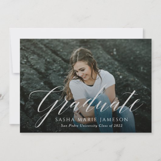 Faux Silver Calligrafie Afstuderen Landschapsfoto Kaart (Voorkant)