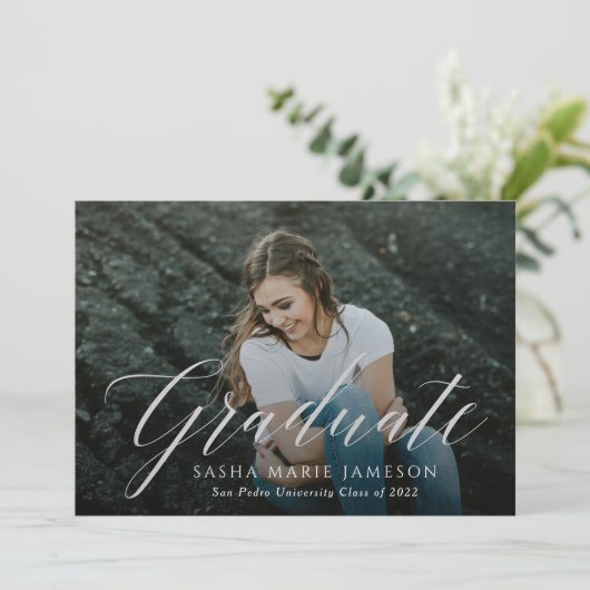 Faux Silver Calligrafie Afstuderen Landschapsfoto Kaart (Staand voorkant)