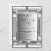 Faux Silver Chrome Metal: Birthday Party Kaart (Voorkant)