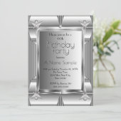 Faux Silver Chrome Metal: Birthday Party Kaart (Staand voorkant)