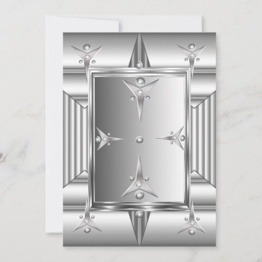 Faux Silver Chrome Metal: Birthday Party Kaart (Achterkant)