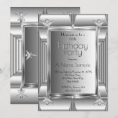 Faux Silver Chrome Metal: Birthday Party Kaart (Voorkant / Achterkant)