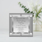 Faux Silver Chrome Metal: Birthday Party sq Kaart (Staand voorkant)