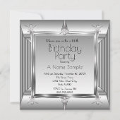 Faux Silver Chrome Metal: Birthday Party sq Kaart (Voorkant)