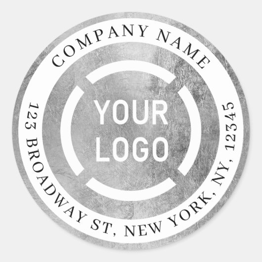Faux silver company logo retouradres ronde sticker (Voorkant)
