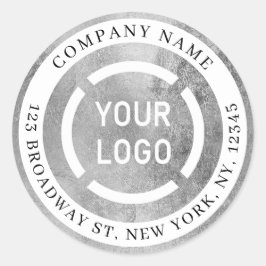 Faux silver company logo retouradres ronde sticker