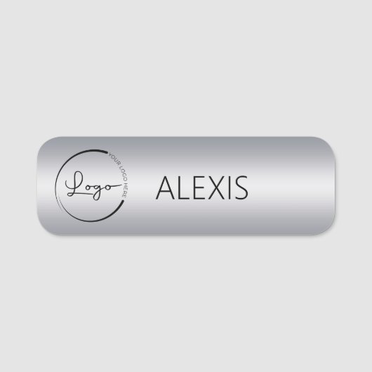 Faux Silver Company Zakelijke Logo Promotie Naamplaatje (Voorkant)