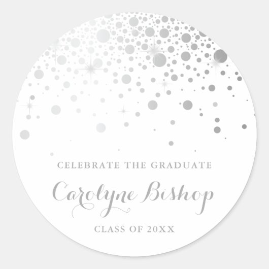 Faux SIlver Confetti Persoonlijk Afstuderen Ronde Sticker (Voorkant)