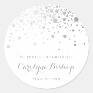 Faux SIlver Confetti Persoonlijk Afstuderen Ronde Sticker
