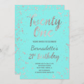 Faux Silver confetti splatters blauwgroen 21st Bir Kaart (Voorkant / Achterkant)