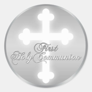 Faux Silver, Cross 1st Heilige Communist Ronde Sticker