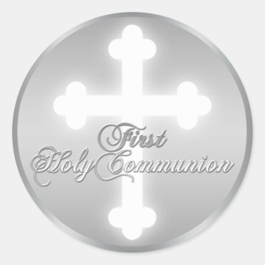 Faux Silver, Cross 1st Heilige Communist Ronde Sticker (Voorkant)