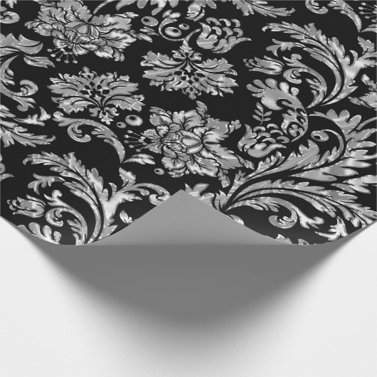 Faux Silver DamasPatroon Cadeaupapier (Hoek)