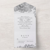 Faux Silver Eegant -lace bruiloft All In One Uitnodiging (Binnen)