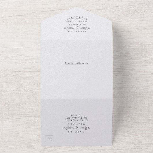 Faux Silver Eegant -lace bruiloft All In One Uitnodiging (Buitenkant)