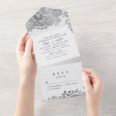 Faux Silver Eegant -lace bruiloft All In One Uitnodiging (Afscheurbaar)