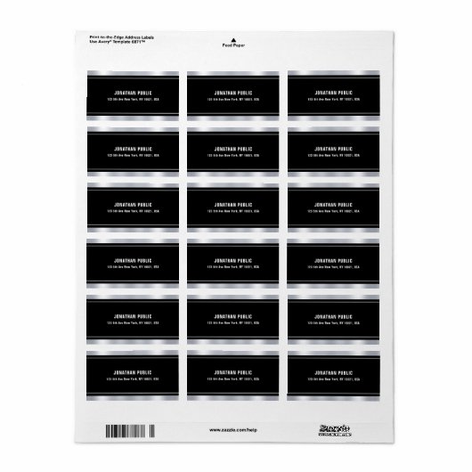 Faux Silver Elegant Black Sjabloon Modern adres Etiket (Full Sheet)