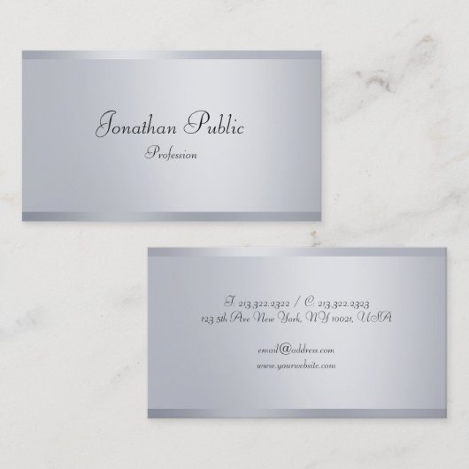 Faux Silver Elegant Calligrafie Script Sjabloon Visitekaartje (Voorkant / Achterkant)