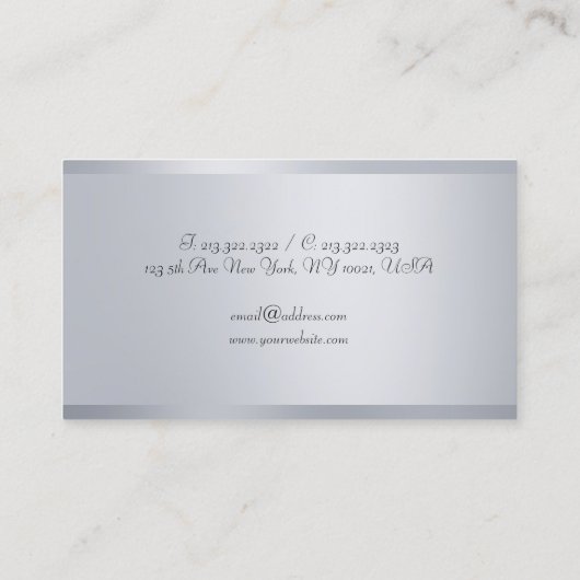 Faux Silver Elegant Calligrafie Script Sjabloon Visitekaartje (Achterkant)