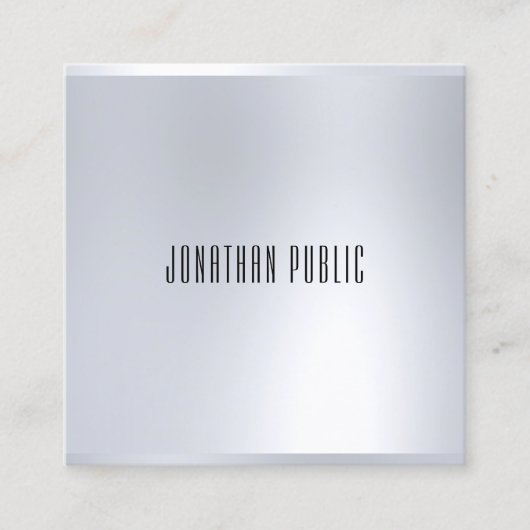 Faux Silver Elegant Moderne Glamoureuze Sjabloon Vierkante Visitekaartje (Voorkant)