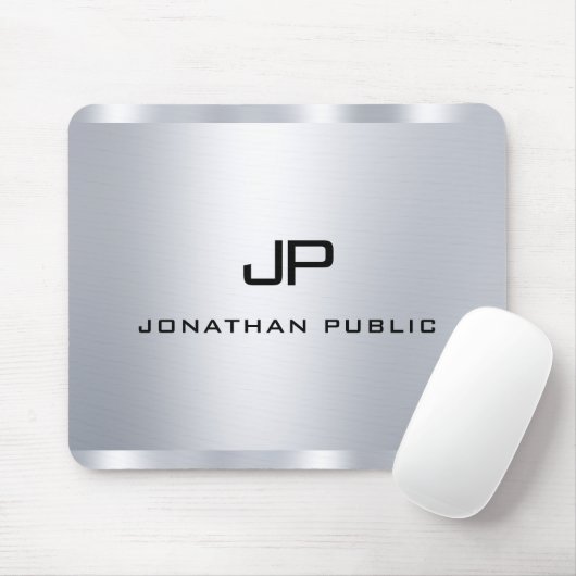Faux Silver Elegant Monogram Sjabloon Muismat (Met muis)