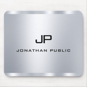 Faux Silver Elegant Monogram Sjabloon Muismat