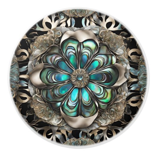 Faux Silver en Abalone Keramische Knop (Voorkant)