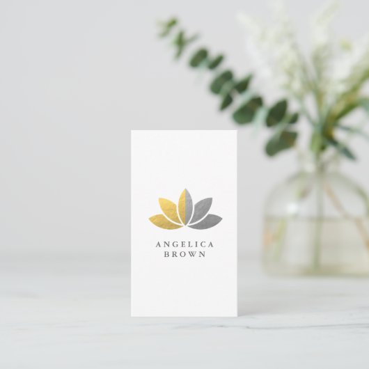 Faux Silver en Gold Foil Lotus Flower Visitekaartje (Staand voorkant)