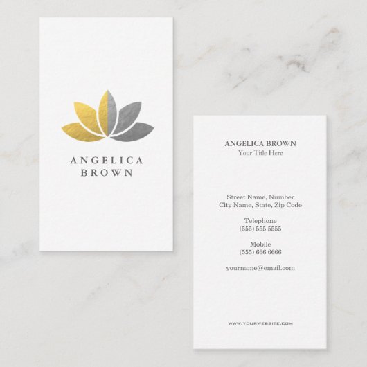Faux Silver en Gold Foil Lotus Flower Visitekaartje (Voorkant / Achterkant)
