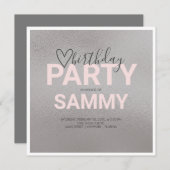Faux Silver en Pink Birthday Party (Voorkant / Achterkant)