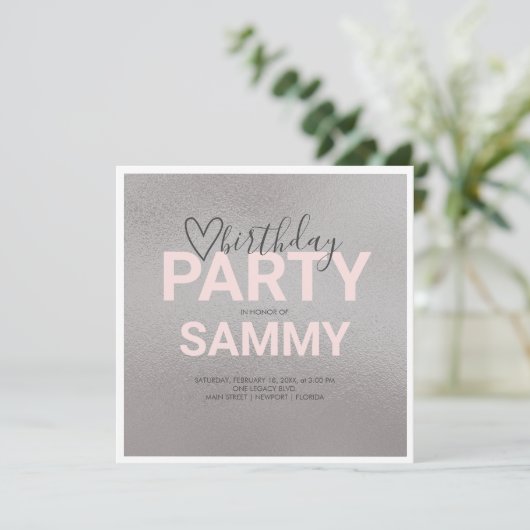 Faux Silver en Pink Birthday Party (Staand voorkant)